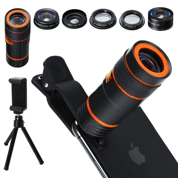 cameralenskit 6 in 1 universele 12x zoom telelens 0,62x groothoek & 20x macro voor Telefoon