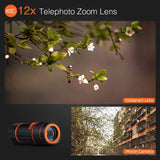 cameralenskit 6 in 1 universele 12x zoom telelens 0,62x groothoek & 20x macro voor Telefoon