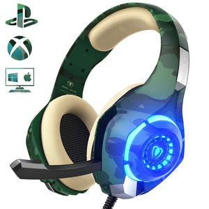 Gaming-headset voor PS4-pc, Beexcellent, supercomfortabele stereobaars, 3,5 mm, LED, camouflage