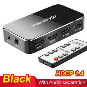 HDMI Switch 4K HDR 4x1 Adapter  with Audio Extractor 3.5 jack optical fiber cable ARC splitter  HDTV