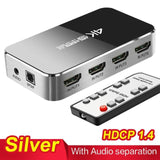 HDMI Switch 4K HDR 4x1 Adapter  with Audio Extractor 3.5 jack optical fiber cable ARC splitter  HDTV